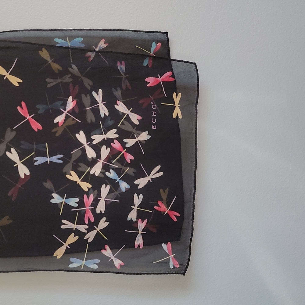 Echo Silk Black Dragonfly Scarf
